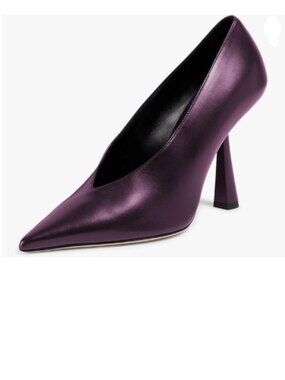 miss left Purple  V-Cut Closed Pointed Toe Pumps Slip On High Heel Elegant Shoes